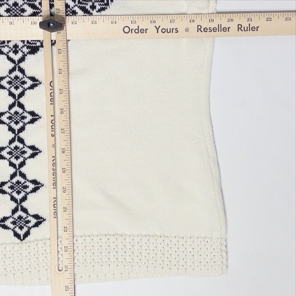 Talbots Ivory White & Black Fair Isle 100% Cotton Knit Sweater Women Size L (B5) - Picture 8 of 8